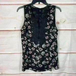 White House Black Market Top Womens XS Black Floral Tank Sleeveless Lace Trim